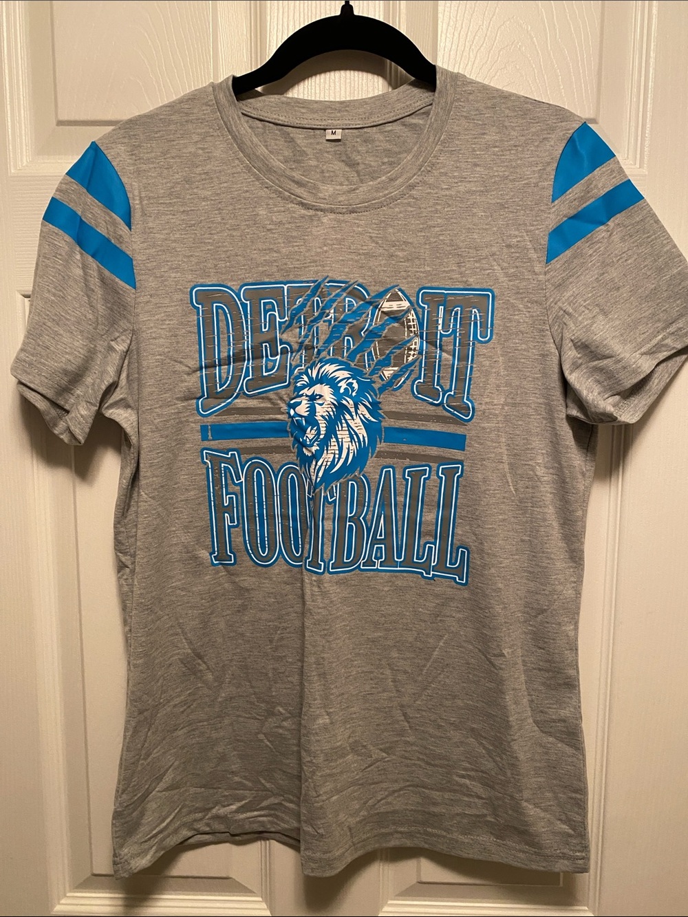 Detroit Football Grey Tee with Blue Graphics…size M
